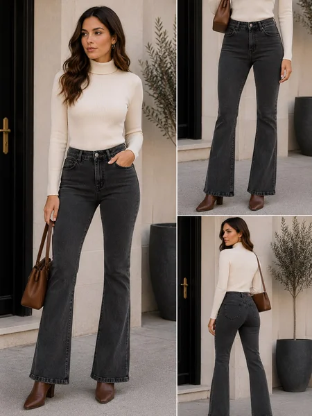 Jean Oxford mujer tiro bajo gris